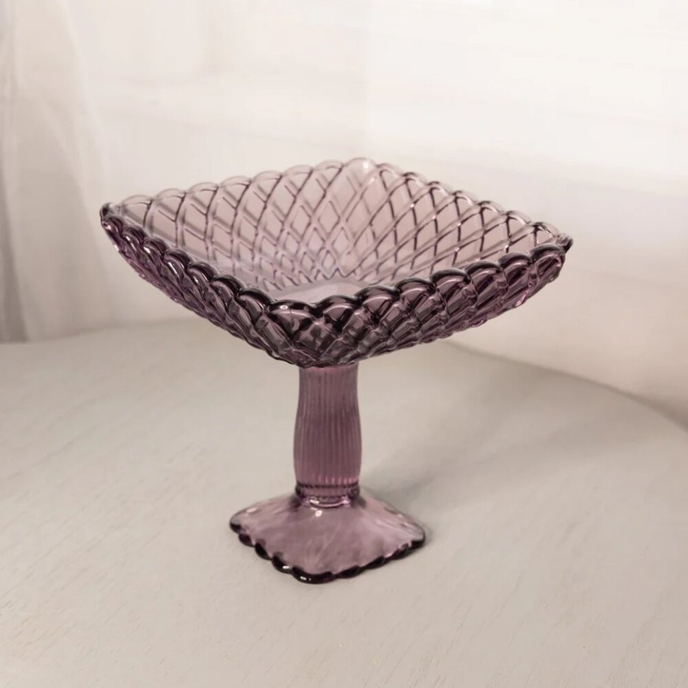 Vintage LE Smith Medium Dark Purple Trellis Compote